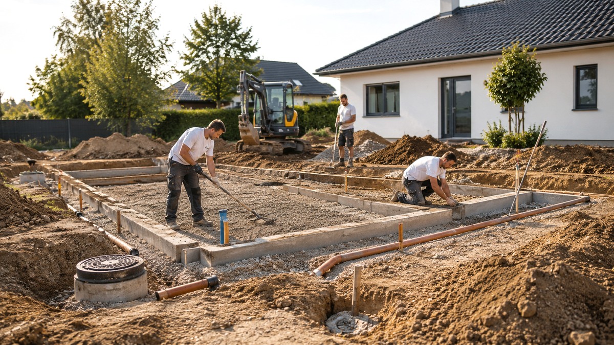 Erdarbeiten mit Minibagger für ein Wohnbauprojekt